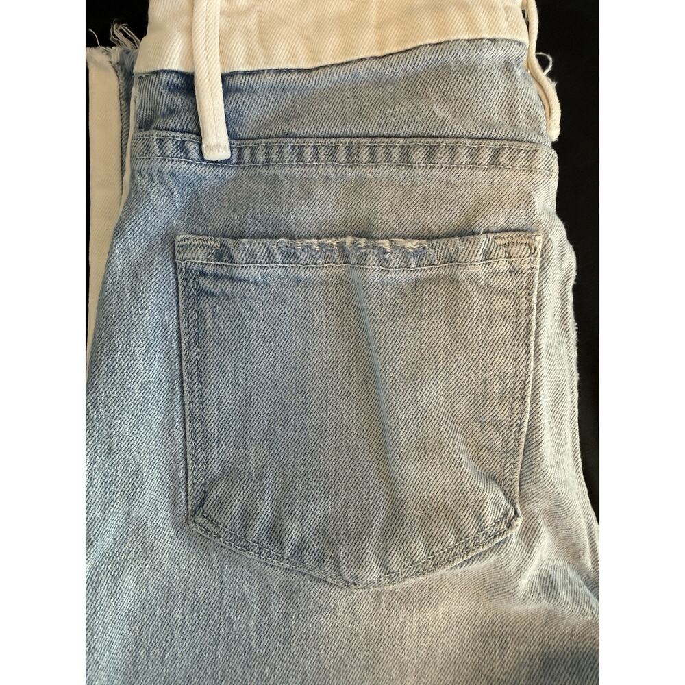 FRAME Le Crop Mini Boot Jeans Womens 24 Blue White Stripe Raw Hem Flare Cropped - Picture 13 of 16